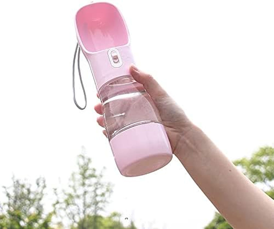 Dog Water Bottle Portable Pet Water Bottle Leak Proof Dog Water Dispenser and Food, Lightweight Dog Travel Water Bottle Bowl for Walking and Trave (Pink)